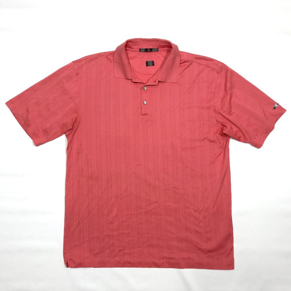 Tiger Woods Collection Mens L Salmon Pink Striped Ribbed Golf Polo Shirt Nike